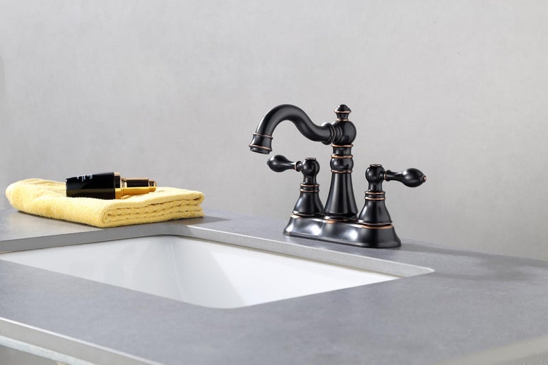 Derengge Two Handle Oil Rubbed Bronze Bathroom Sink Faucet 3 Hole with Pop up Drain Assembly, Classic 4 Inch Centerset Bathroom Lavatory Faucet with 360Â° Swivel Spout,EW-516-NB - Image 3